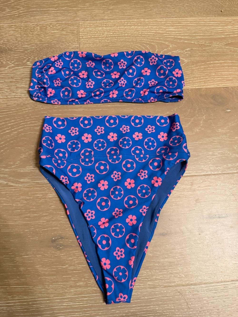 Beach Riot Blue and Pink Floral Bandeau Bikini Set